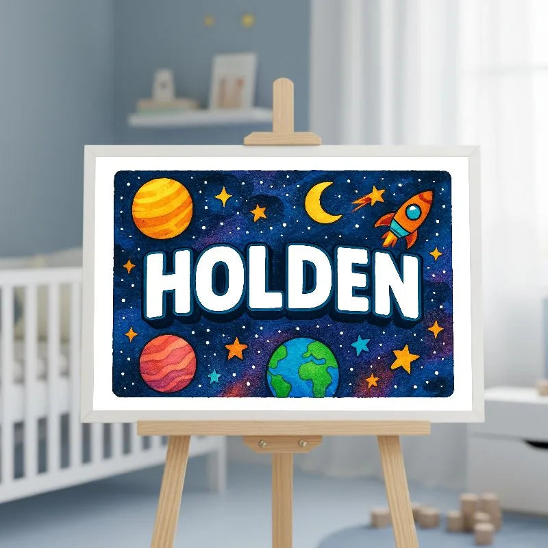 Holden Name Art - Space Explorers personalized wall print for kids