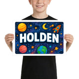 Holden Name Art - Space Explorers personalized wall print for kids
