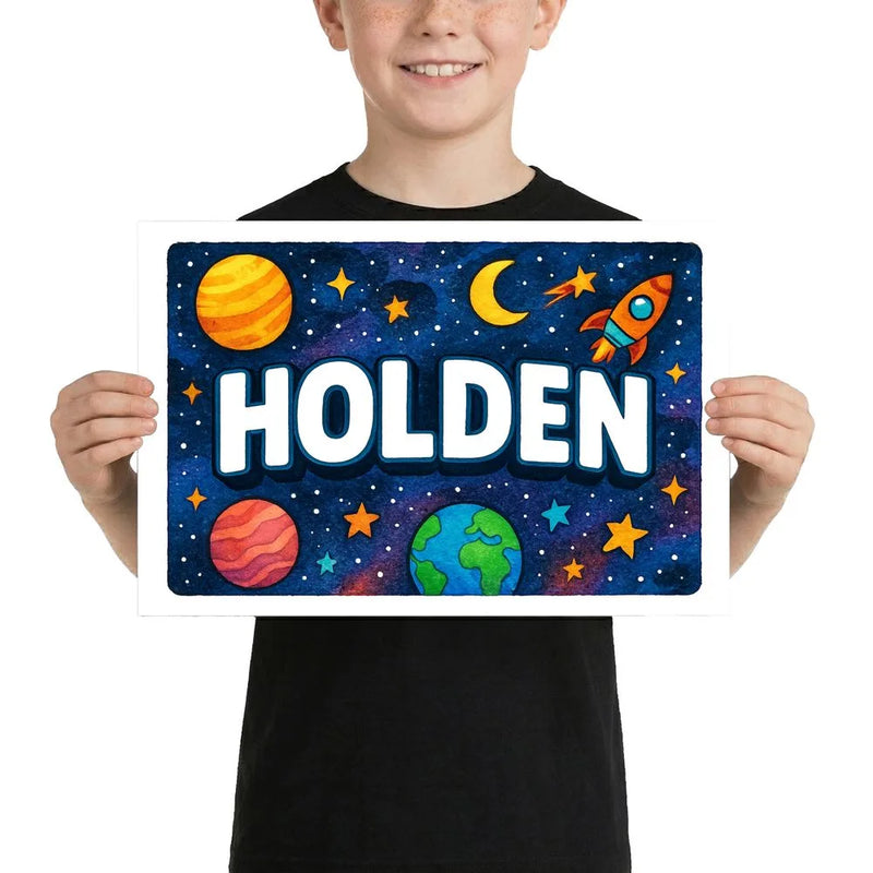 Holden Name Art - Space Explorers personalized wall print for kids