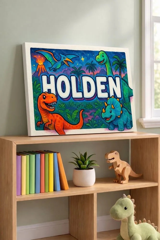 Holden Name Art - Dinosaur Adventure personalized wall print for kids