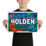 Holden Name Art - Dinosaur Adventure personalized wall print for kids