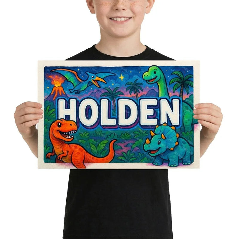 Holden Name Art - Dinosaur Adventure personalized wall print for kids