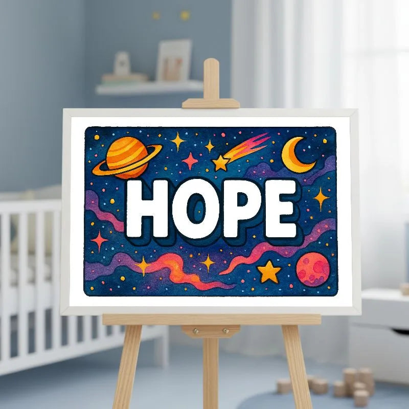 Hope Name Art - Space Explorers personalized wall print for kids