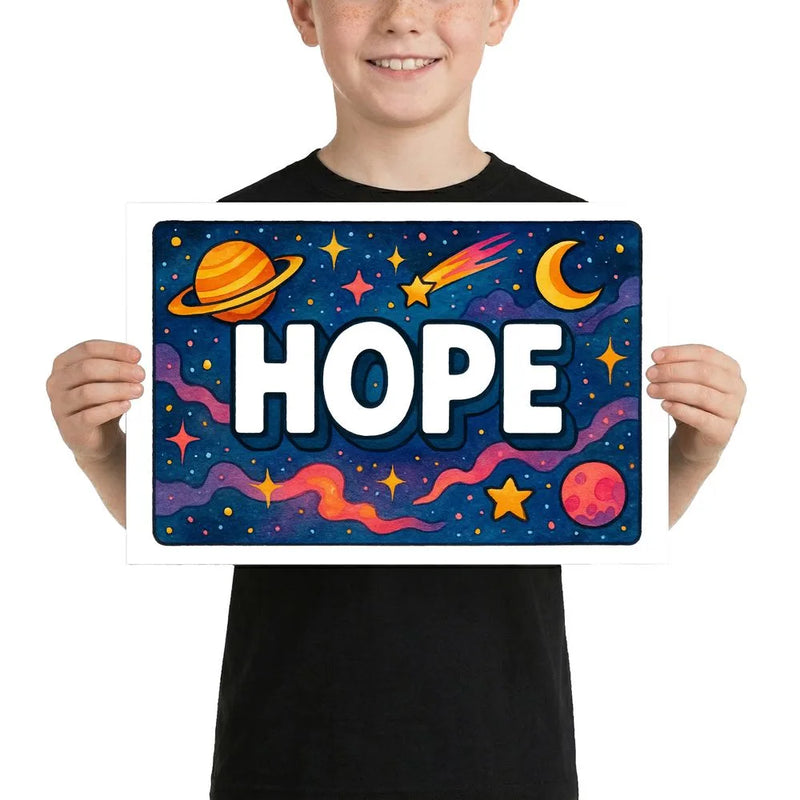 Hope Name Art - Space Explorers personalized wall print for kids