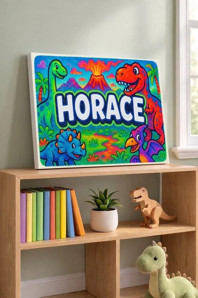 Horace Name Art - Dinosaur Adventure personalized wall print for kids