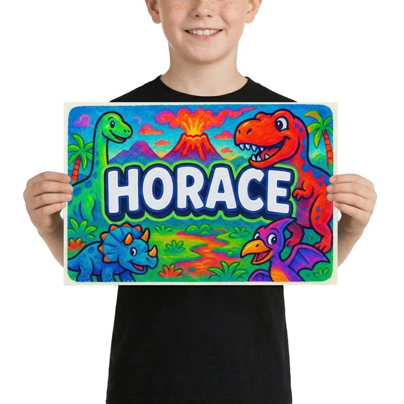 Horace Name Art - Dinosaur Adventure personalized wall print for kids
