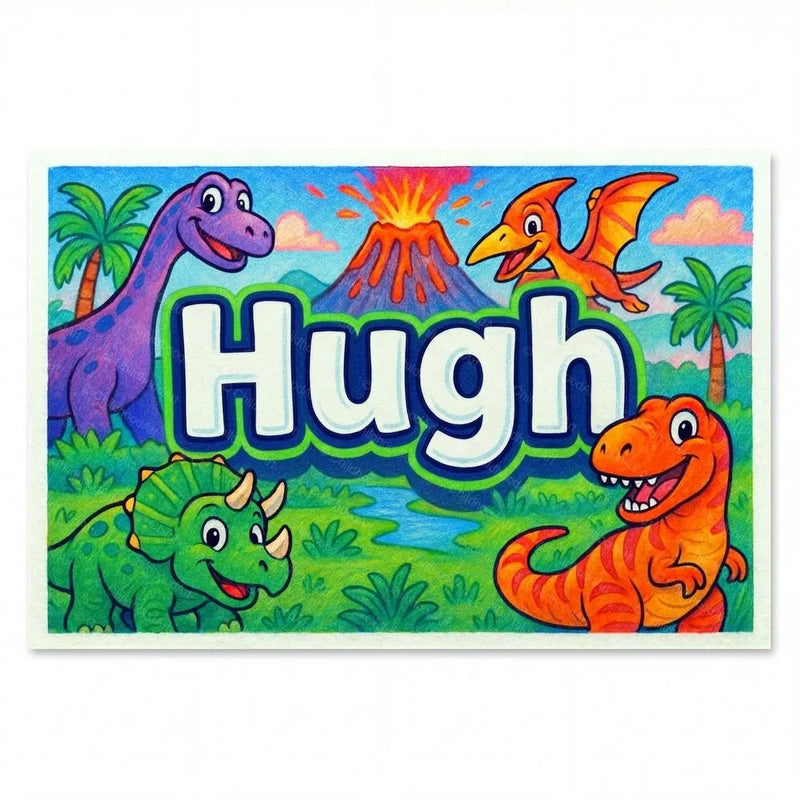 Hugh Name Art - Dinosaur Adventure personalized wall print for kids