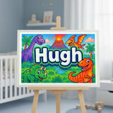 Hugh Name Art - Dinosaur Adventure personalized wall print for kids