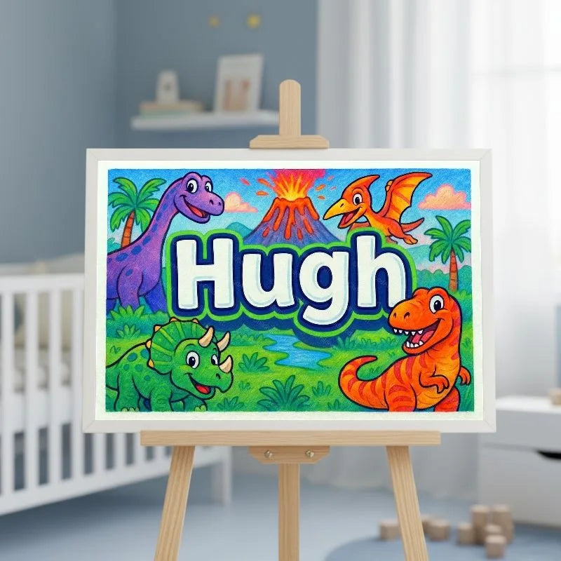 Hugh Name Art - Dinosaur Adventure personalized wall print for kids
