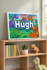 Hugh Name Art - Dinosaur Adventure personalized wall print for kids