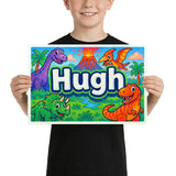 Hugh Name Art - Dinosaur Adventure personalized wall print for kids