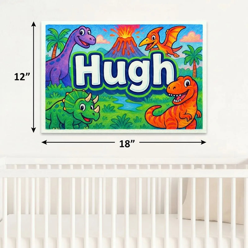 Hugh Name Art - Dinosaur Adventure personalized wall print for kids