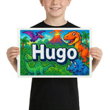 Hugo Name Art - Dinosaur Adventure personalized wall print for kids