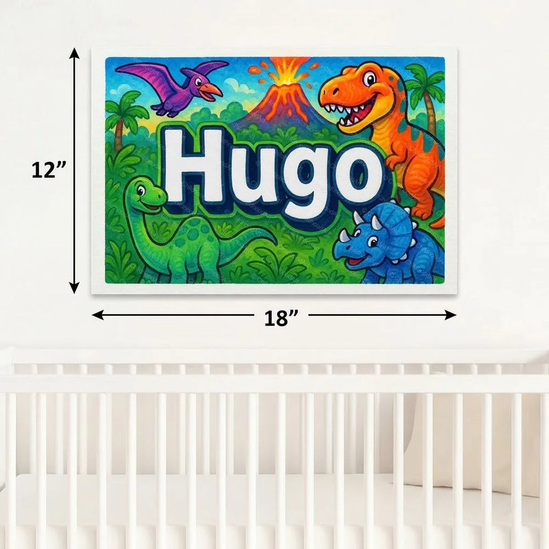 Hugo Name Art - Dinosaur Adventure personalized wall print for kids