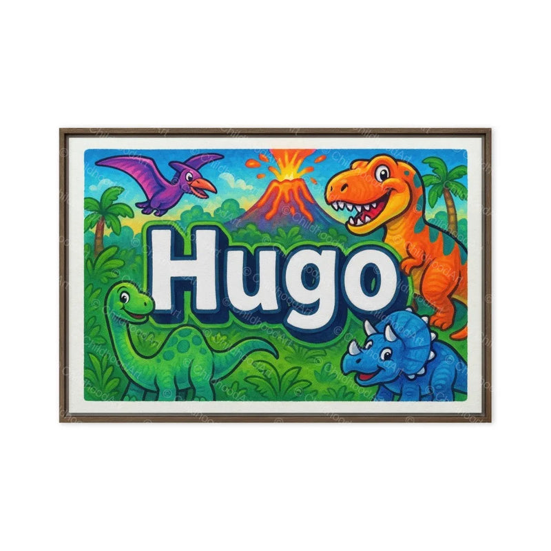 Hugo Name Art - Dinosaur Adventure personalized wall print for kids