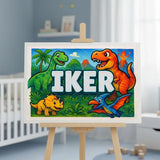 Iker Name Art - Dinosaur Adventure personalized wall print for kids