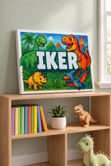 Iker Name Art - Dinosaur Adventure personalized wall print for kids