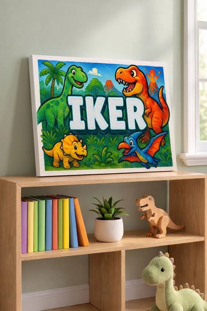 Iker Name Art - Dinosaur Adventure personalized wall print for kids