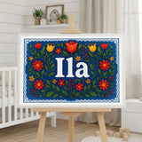Ila Name Art - Floral Farmhouse personalized wall print for kids