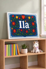Ila Name Art - Floral Farmhouse personalized wall print for kids