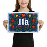 Ila Name Art - Floral Farmhouse personalized wall print for kids
