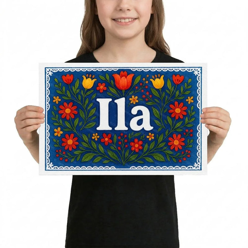 Ila Name Art - Floral Farmhouse personalized wall print for kids