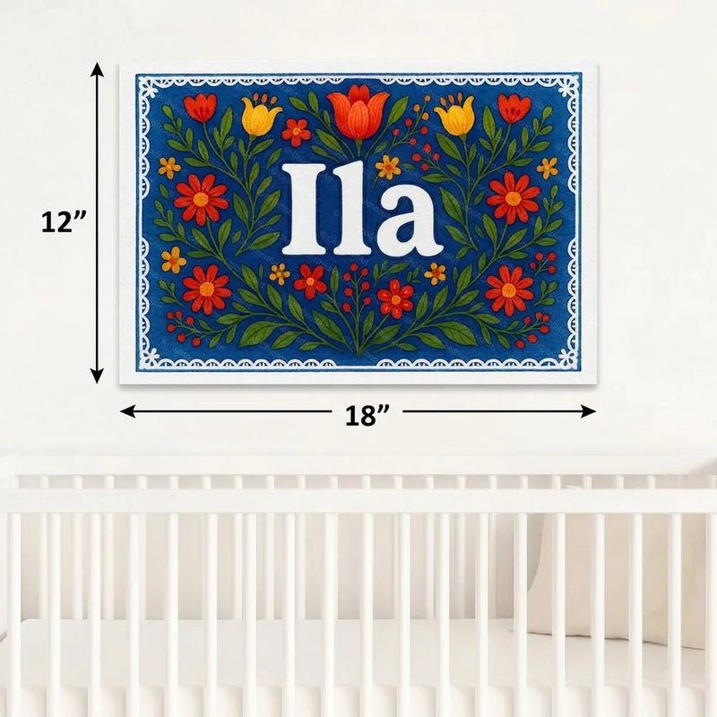 Ila Name Art - Floral Farmhouse personalized wall print for kids