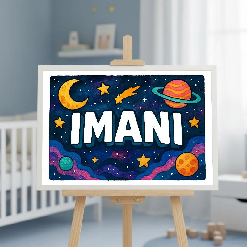 Imani Name Art - Space Explorers personalized wall print for kids