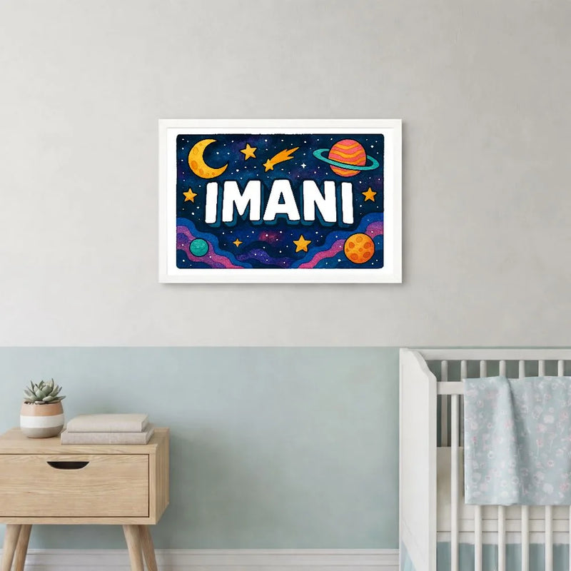 Imani Name Art - Space Explorers personalized wall print for kids