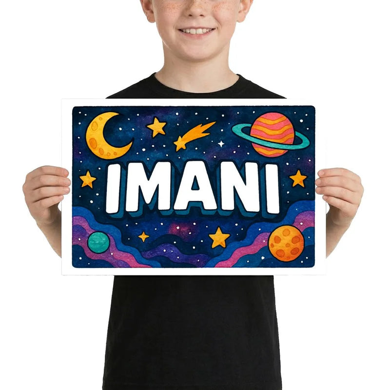 Imani Name Art - Space Explorers personalized wall print for kids