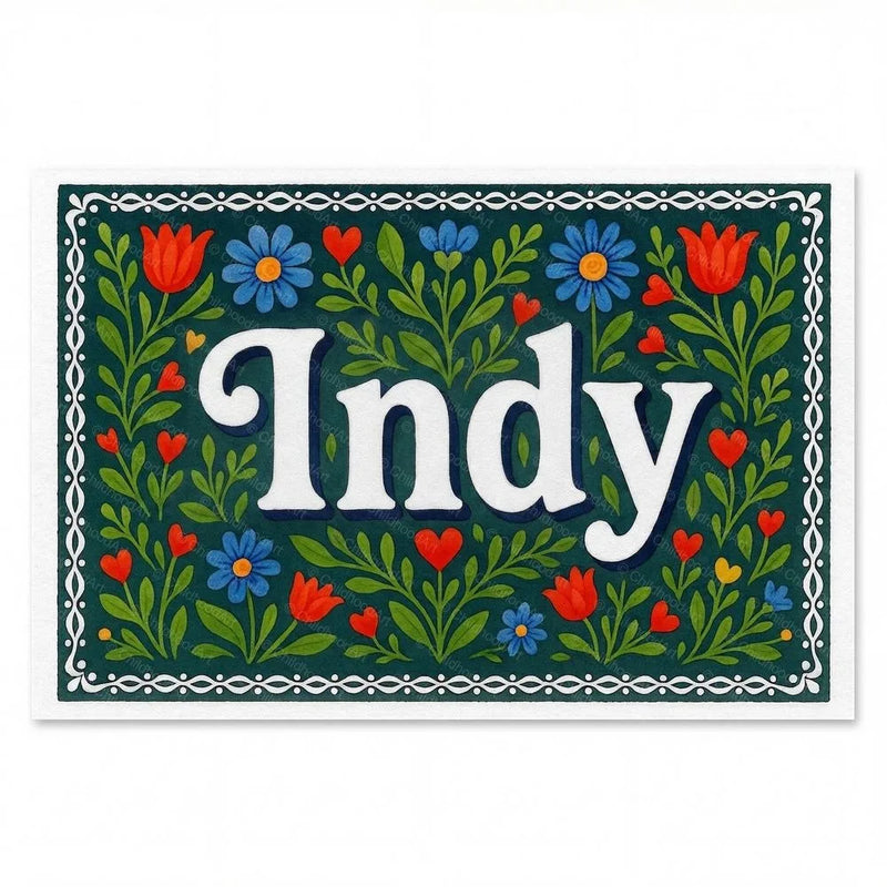 Indy Name Art - Floral Farmhouse personalized wall print for kids