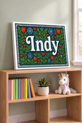 Indy Name Art - Floral Farmhouse personalized wall print for kids
