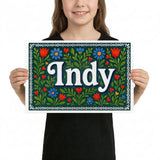 Indy Name Art - Floral Farmhouse personalized wall print for kids