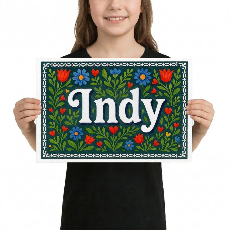 Indy Name Art - Floral Farmhouse personalized wall print for kids
