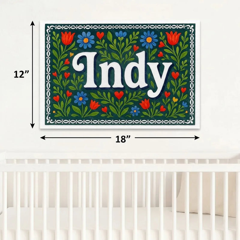 Indy Name Art - Floral Farmhouse personalized wall print for kids