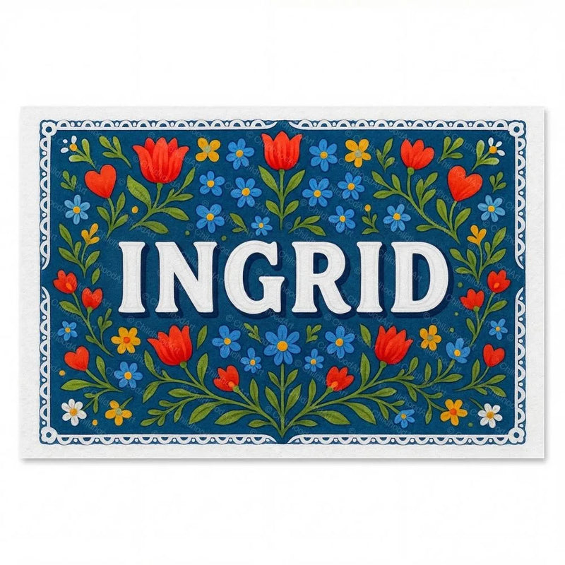 Ingrid Name Art - Floral Farmhouse personalized wall print for kids