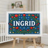 Ingrid Name Art - Floral Farmhouse personalized wall print for kids