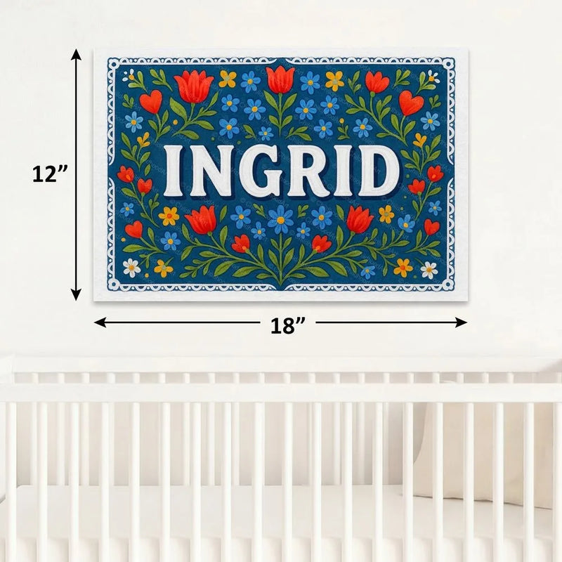 Ingrid Name Art - Floral Farmhouse personalized wall print for kids