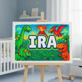 Ira Name Art - Dinosaur Adventure personalized wall print for kids