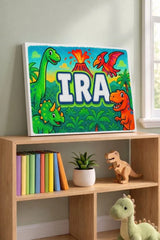Ira Name Art - Dinosaur Adventure personalized wall print for kids