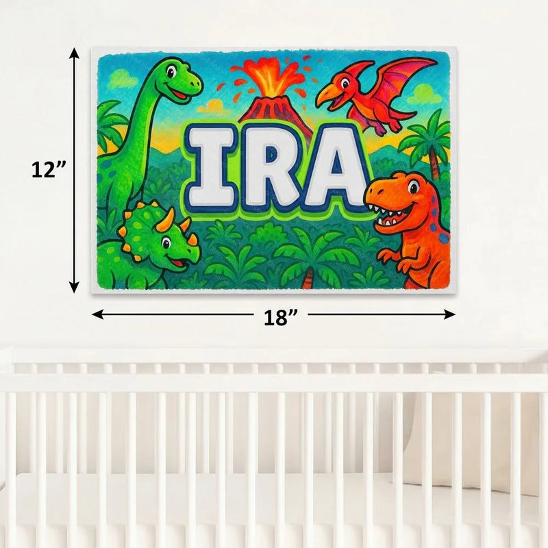 Ira Name Art - Dinosaur Adventure personalized wall print for kids