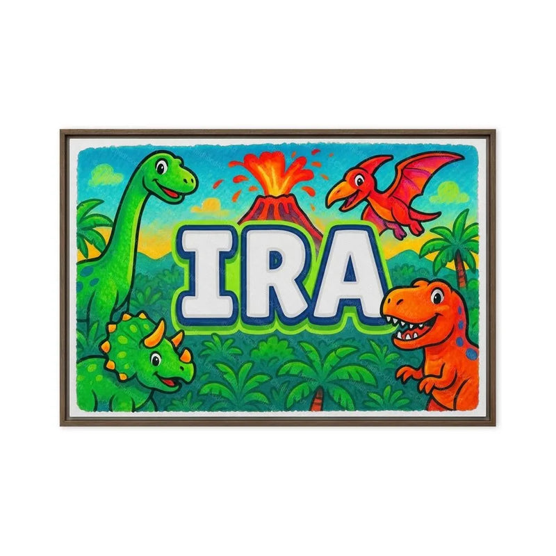 Ira Name Art - Dinosaur Adventure personalized wall print for kids