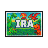 Ira Name Art - Dinosaur Adventure personalized wall print for kids