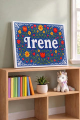 Irene Name Art - Floral Farmhouse personalized wall print for kids