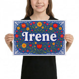 Irene Name Art - Floral Farmhouse personalized wall print for kids
