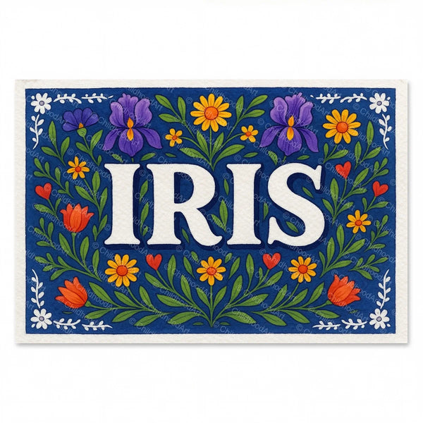 Iris Floral Farmhouse Name Art