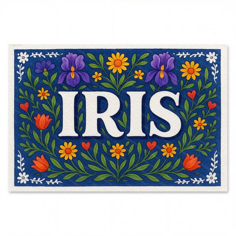 Iris Name Art - Floral Farmhouse personalized wall print for kids
