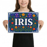 Iris Name Art - Floral Farmhouse personalized wall print for kids