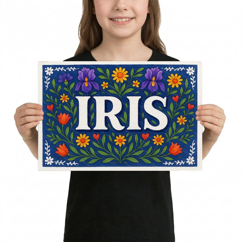 Iris Name Art - Floral Farmhouse personalized wall print for kids