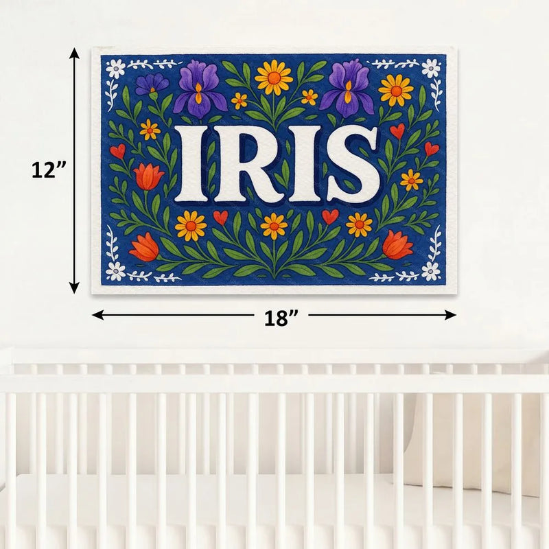 Iris Name Art - Floral Farmhouse personalized wall print for kids